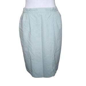 Vintage 80s Pencil Skirt Womens Size 8 Mint Green Embroidered Waist
